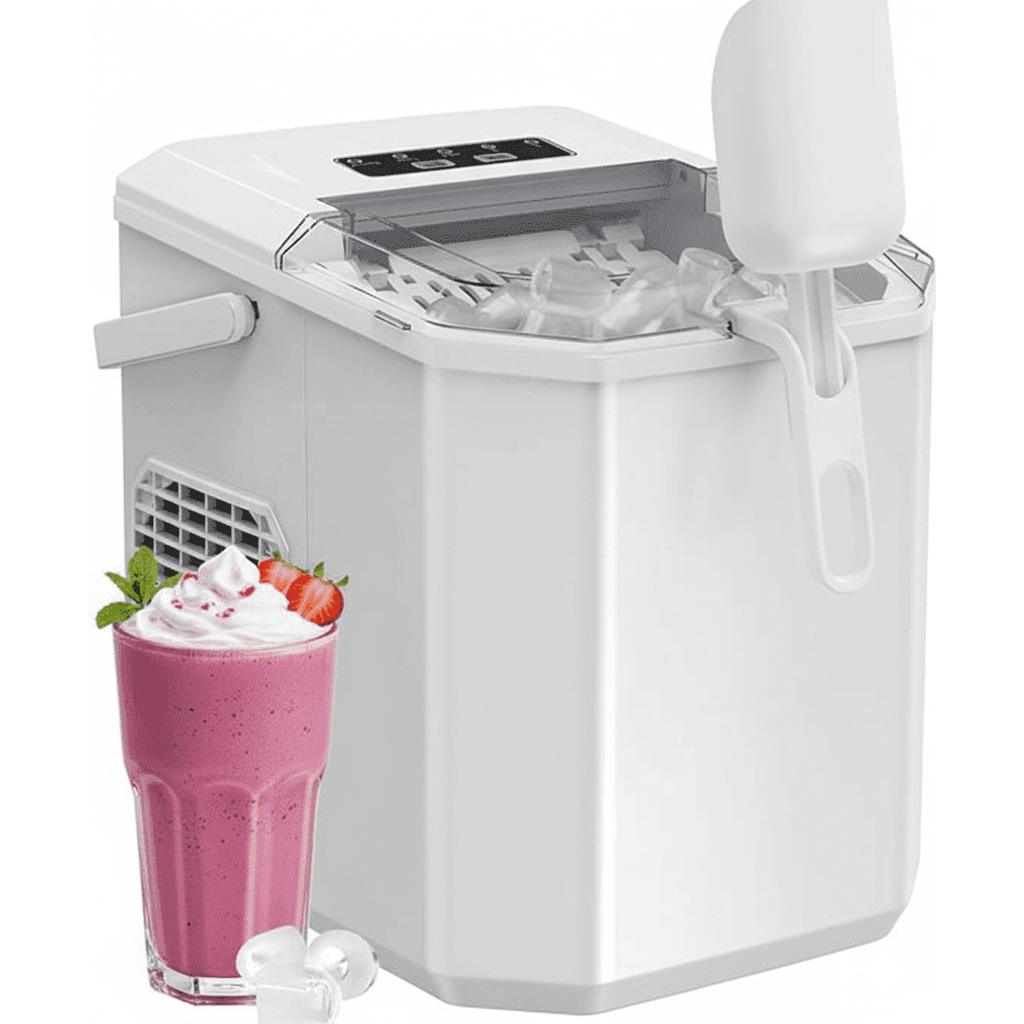 Philergo Ice Maker Countertop, 26lbs Per day, 9 Bullet Ice Cubes Ready in 6 Mins, Auto-Cleaning with Basket and Scoop for Home/RV/Camping/Party/Travel,White