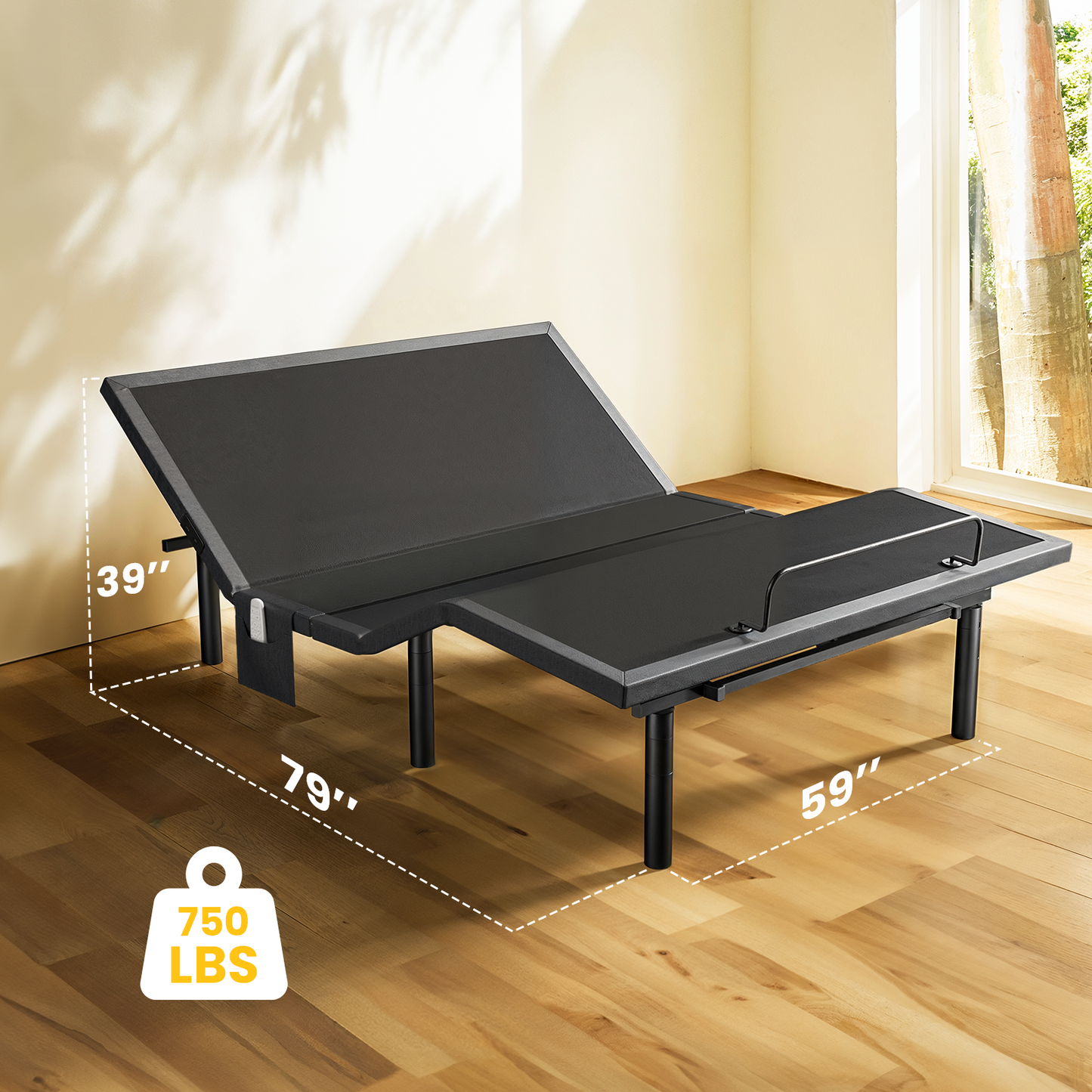 CHITOOMA Queen Adjustable Bed Base with Massage-APP Connects Adjustable Bed Frame with 4 Height Options, Wireless Control Adjustable Bed with Under-Bed Nightlight