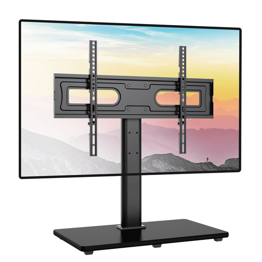 Universal Swivel Table Top TV Stand Mount Height Adjustable with Tempered Glass Base for 37-75 Inch TVs, Hold up to 99lbs, Max 600x400mm