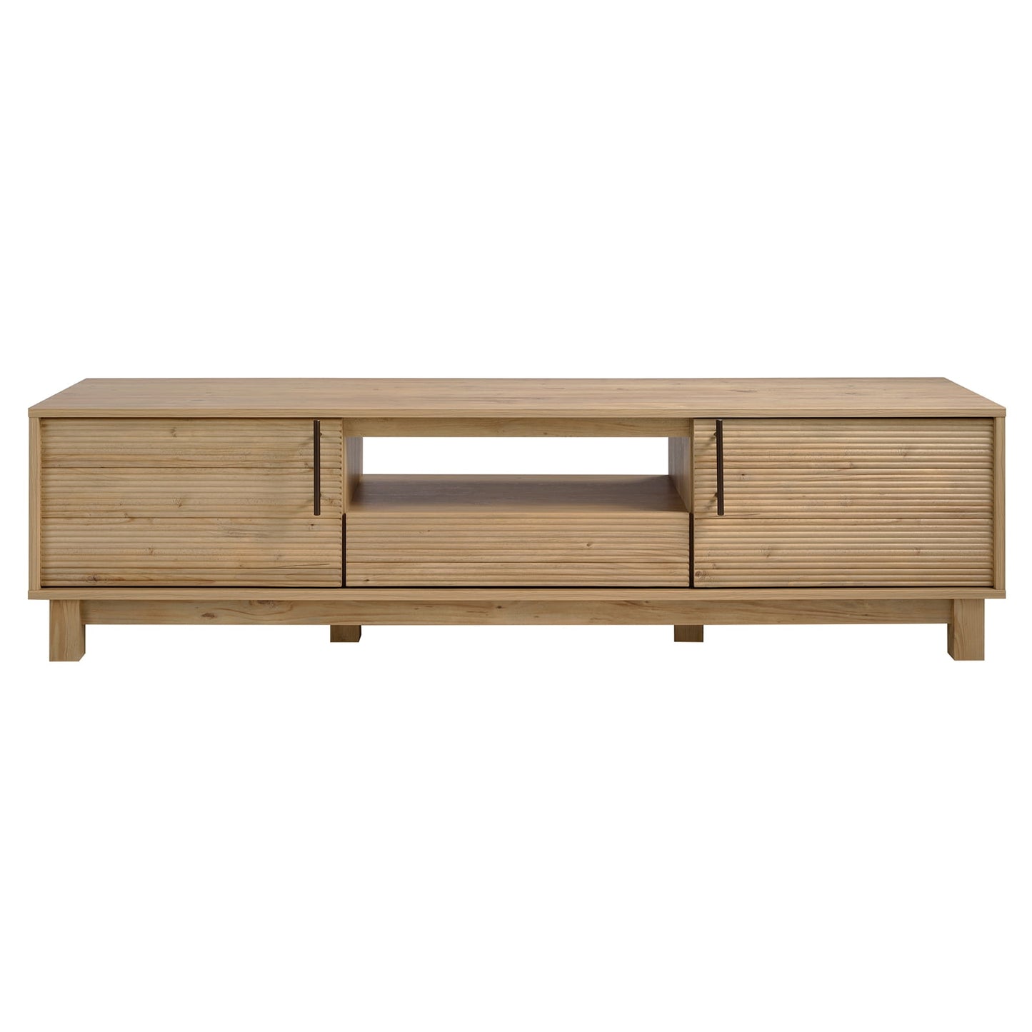 Mid-Century Modern Low Profile Entertainment TV Stand for 65/60/55 inch TV, Farmhouse Entertainment Center with 2 Fluted Door and Storage Living Room, Nature
