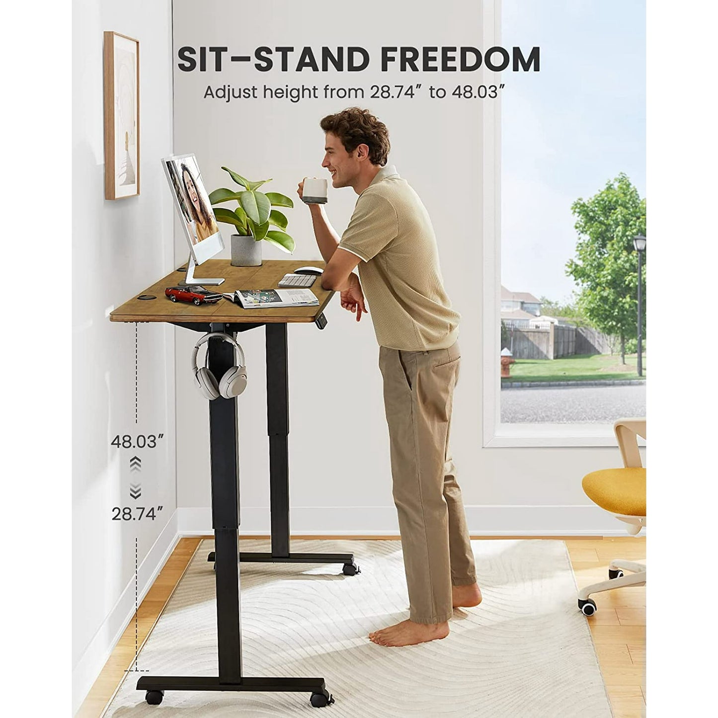 Kyspho Large Electric Standing Desk, 55 x 24 inch Height Adjustable Stand up Desk with Memory Preset, Sit Stand Home Office Desk, Rustic Brown