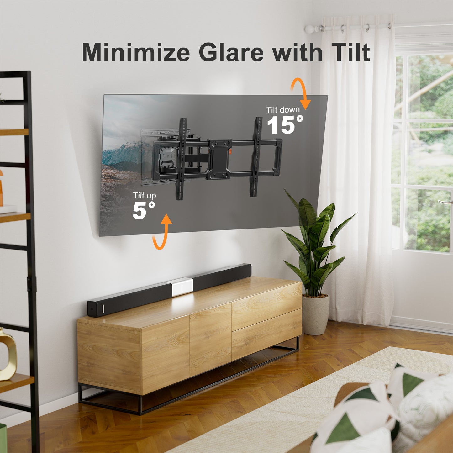 MountFTV Full Motion TV Wall Mount Bracket for Most 42-85 inch Curved TVs Lcd with Dual Articulating Arms, Swivel, Tilt, Max 600x400mm, Holds up to 132 lbs