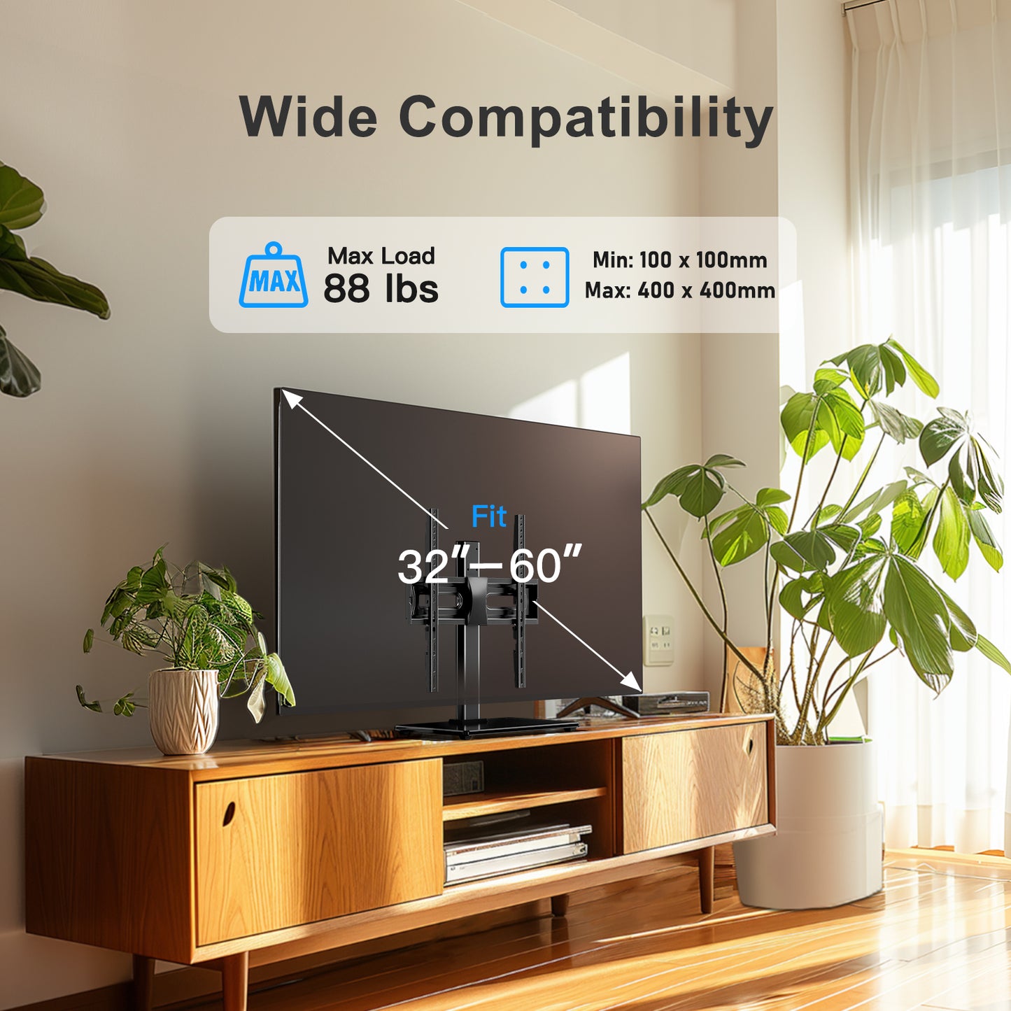 PERLESMITH Universal TV Stand for 32-60", Table Top TV Base Max 400x400 mm, Black