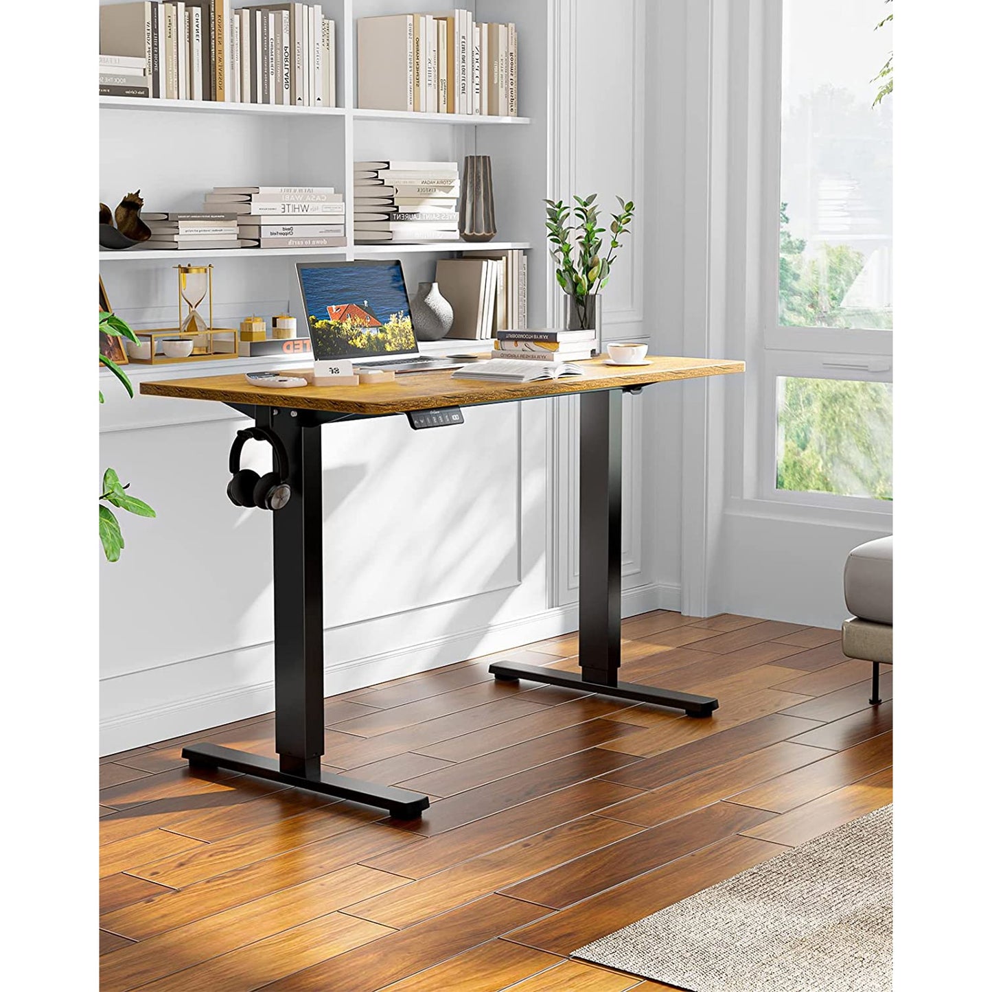 Kyspho Large Electric Standing Desk, 55 x 24 inch Height Adjustable Stand up Desk with Memory Preset, Sit Stand Home Office Desk, Rustic Brown