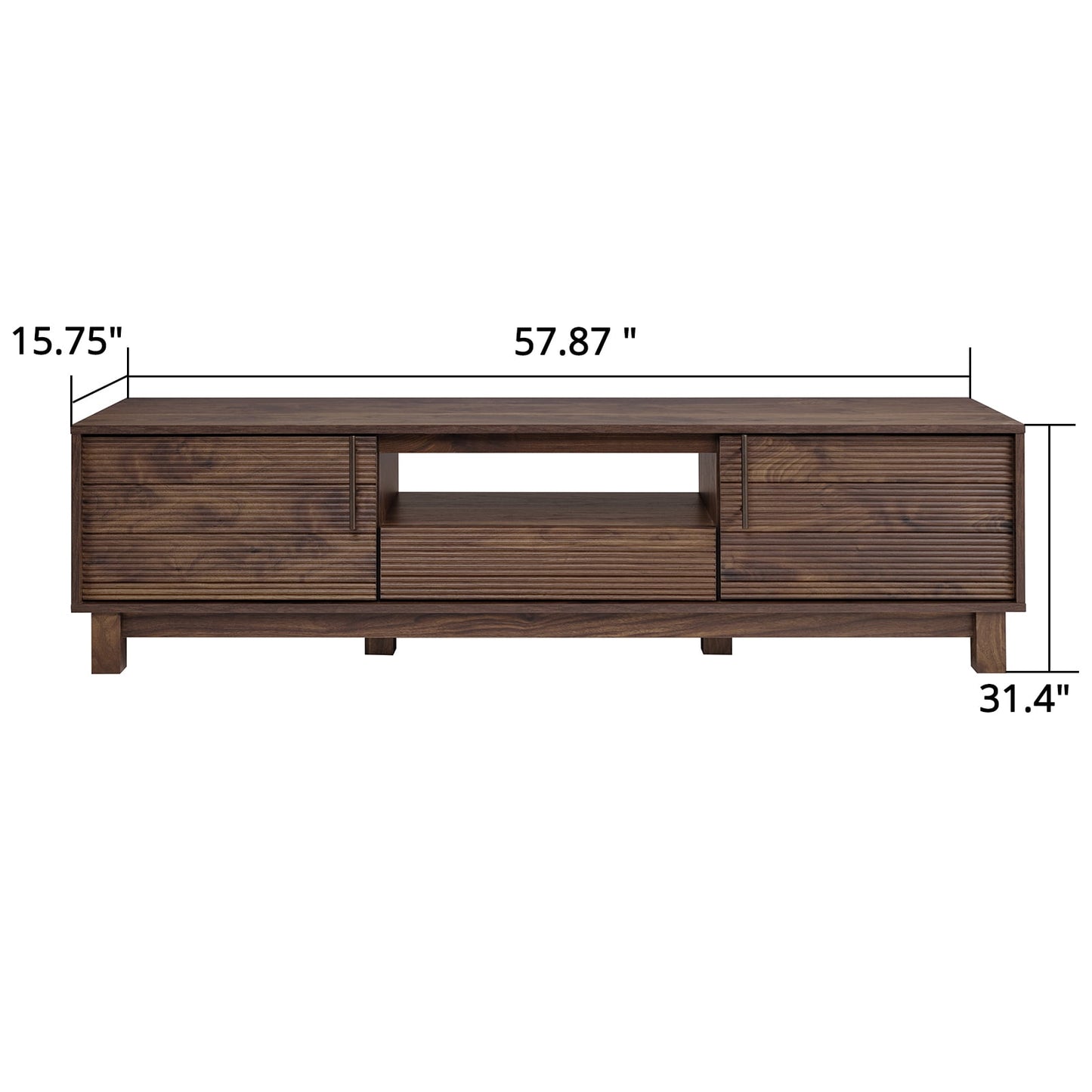 Mid-Century Modern Low Profile Entertainment TV Stand for 65/60/55 inch TV, Farmhouse Entertainment Center with 2 Fluted Door and Storage Living Room, Walnut