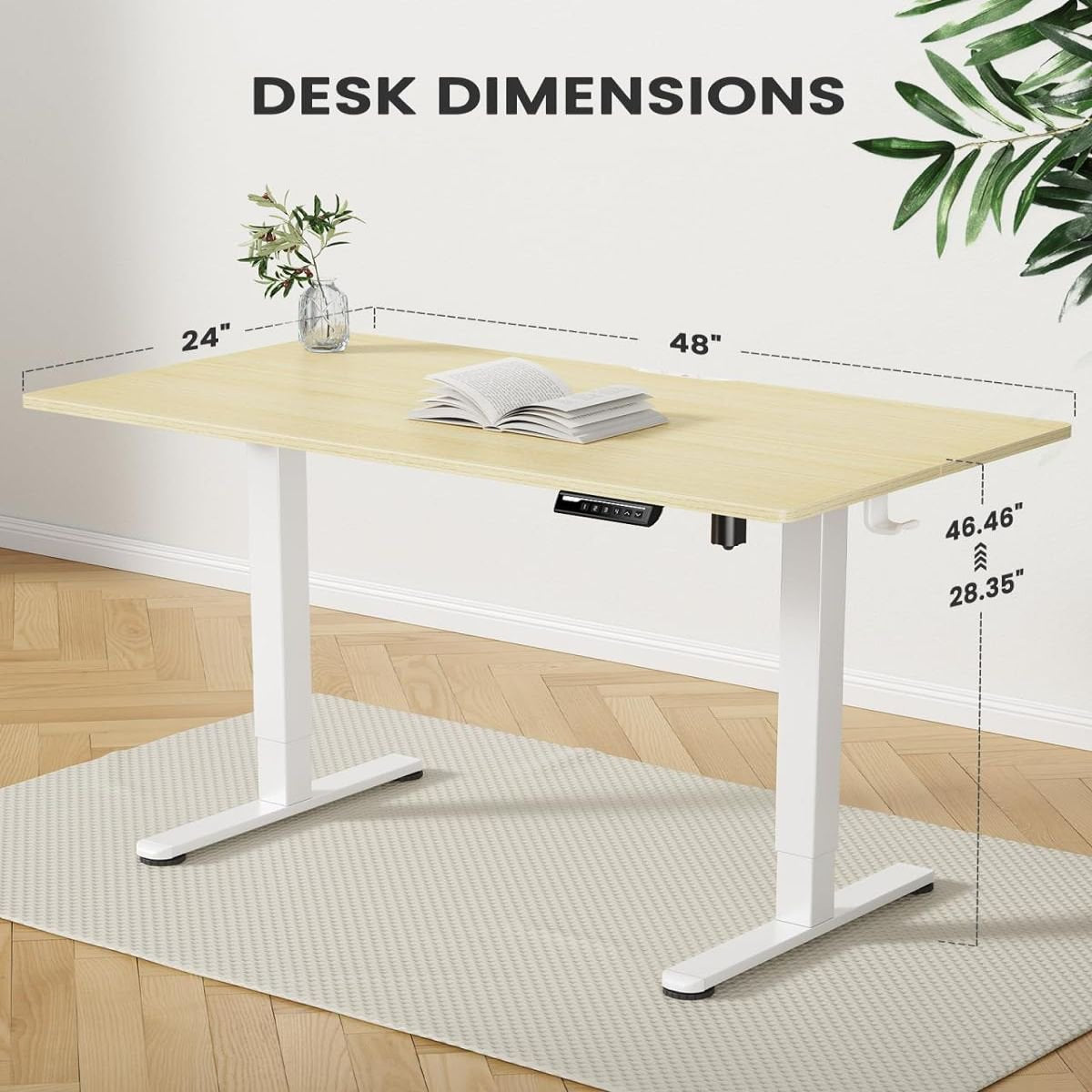 Height Adjustable Electric Standing Desk, 48 x 24 Inches Sit Stand up Desk,Natural