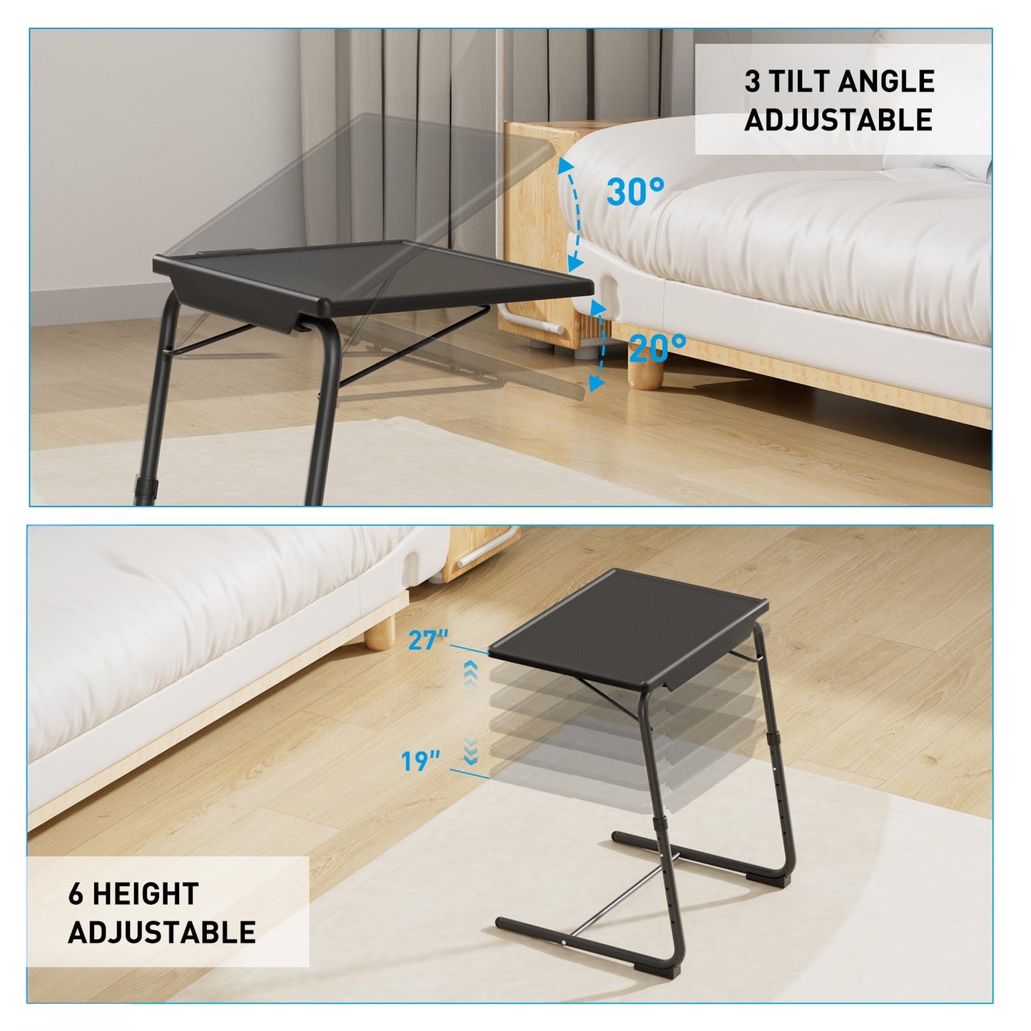 CHITOOMA Adjustable TV Tray Table with Cup Holders, Portable Dinner Tray Table, Foldable, 6 Heights&3 Tilt Angle for Living Room Office Bedroom, Gray