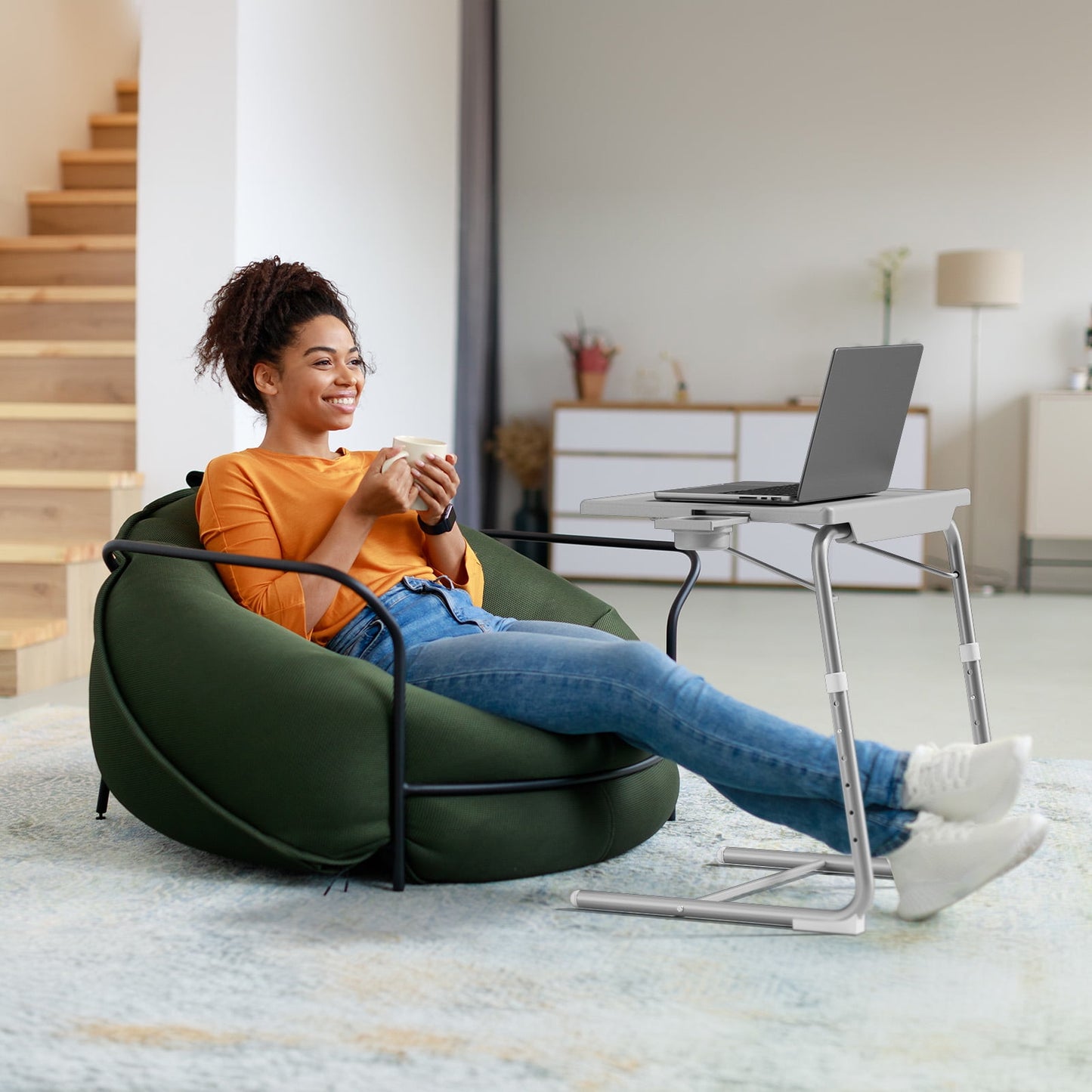 CHITOOMA Adjustable TV Tray Table with Cup Holder, 6 Height & 3 Tilt, Portable TV Dinner Tray for Eating, Bed, Couch, Folding TV Trays, Gray
