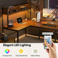 67'' L Shaped Computer Desk with Hutch & Monitor Stand Reversible L-Shaped Gaming Desk with Power Outlet & LED Strip for Home Office, Brown - Walmart.com