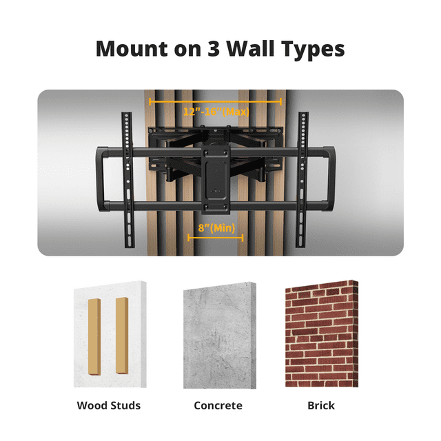 MountFTV Full Motion TV Wall Mount Bracket Tilting Swivel for Most 37-75 Inch LED LCD OLED Flat/Curved Screen TVs,max 600x400mm, Holds up to 100 lbs