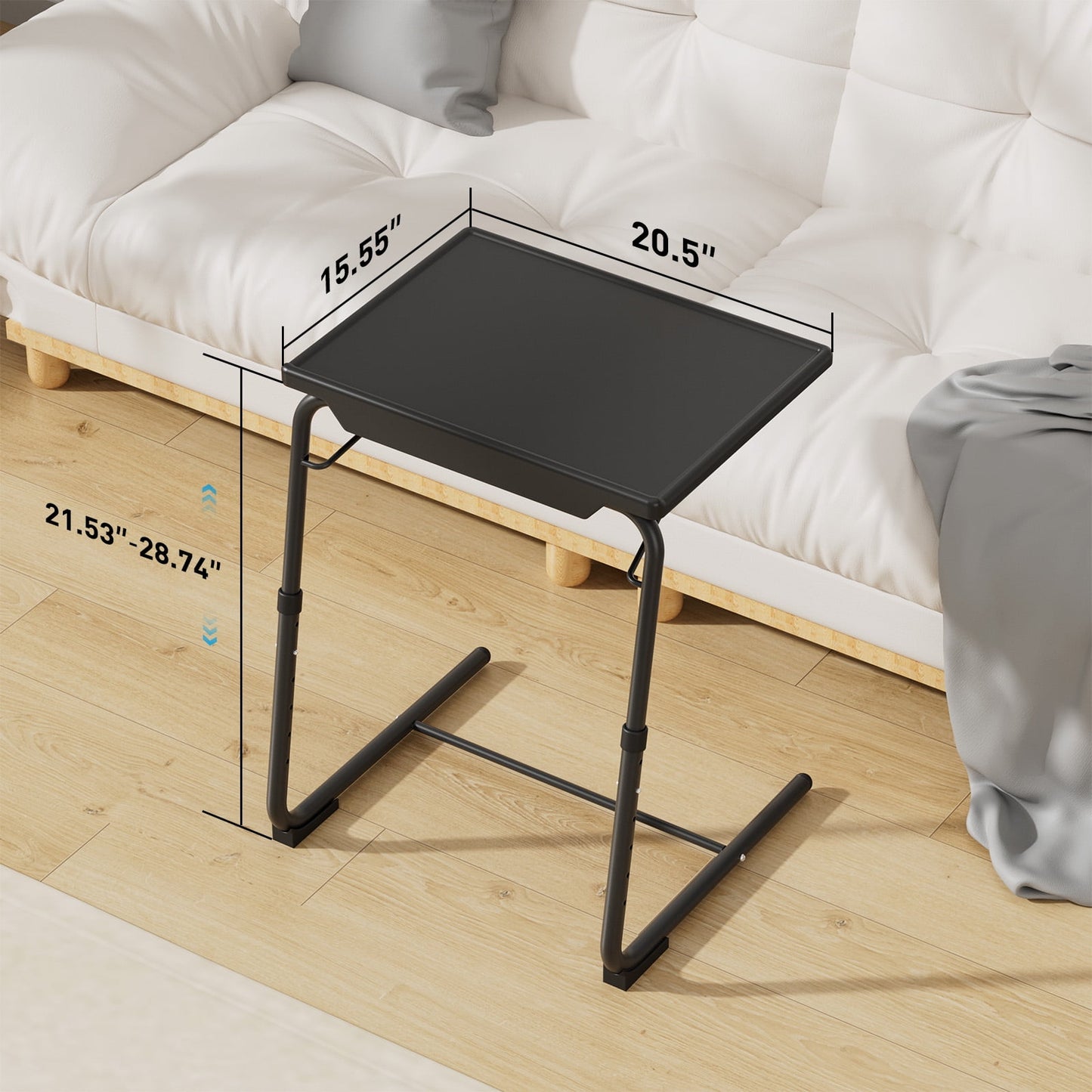 CHITOOMA Adjustable TV Tray Table with Cup Holders, Portable Dinner Tray Table, Foldable, 6 Heights&3 Tilt Angle for Living Room Office Bedroom, Gray