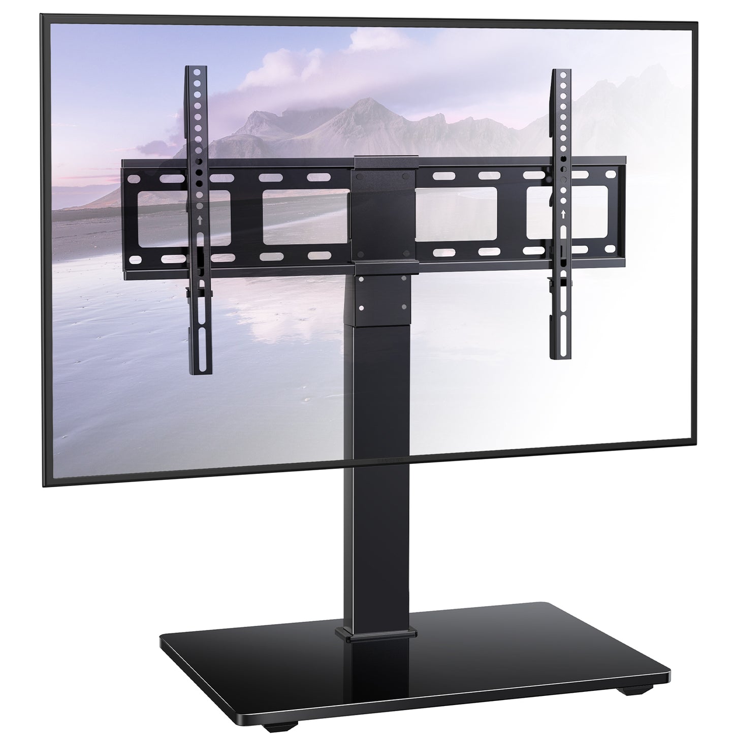 TV Stand Mount, Table Top TV Stand for 37 to 70 inch LCD LED TVs, Height Adjustable Universal Swivel TV Stand with Tempered Glass Base, Max 600x400mm