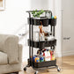 3-Tier Metal Rolling Cart Utility Cart Storage Cart with Lockable Wheels, 3 Hanging Cups & 4 Hooks for Office, Kitchen, Black