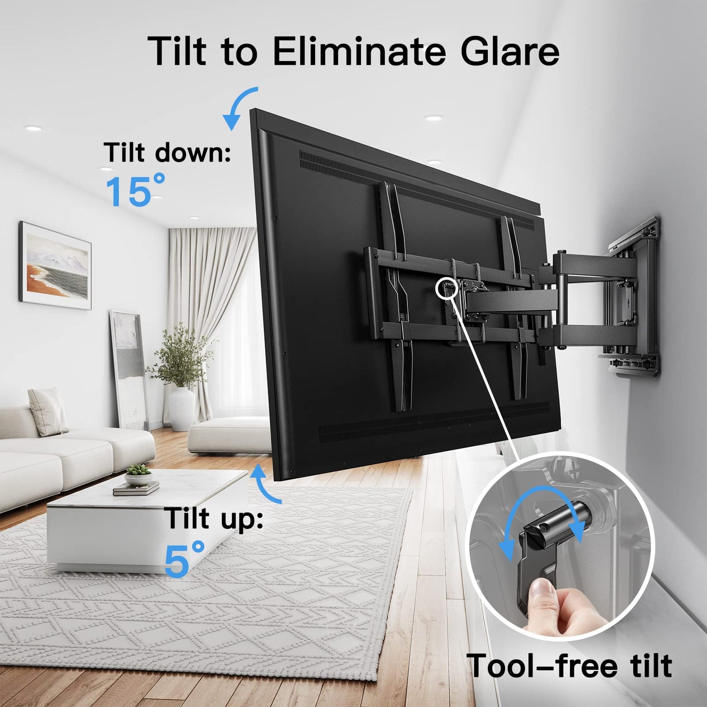 PERLESMITH Full Motion TV Wall Mount Bracket for 37-75" TVs with Swivel & Dual Articulating Extension Arms, Hold up to 100 lbs, Max 600x400mm