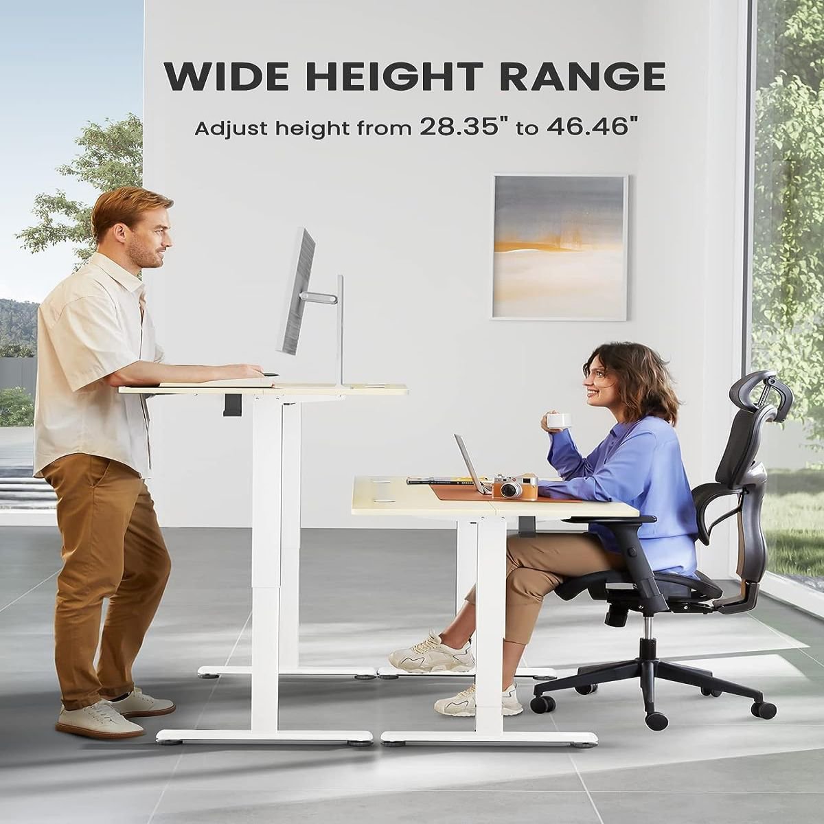 Height Adjustable Electric Standing Desk, 48 x 24 Inches Sit Stand up Desk,Natural