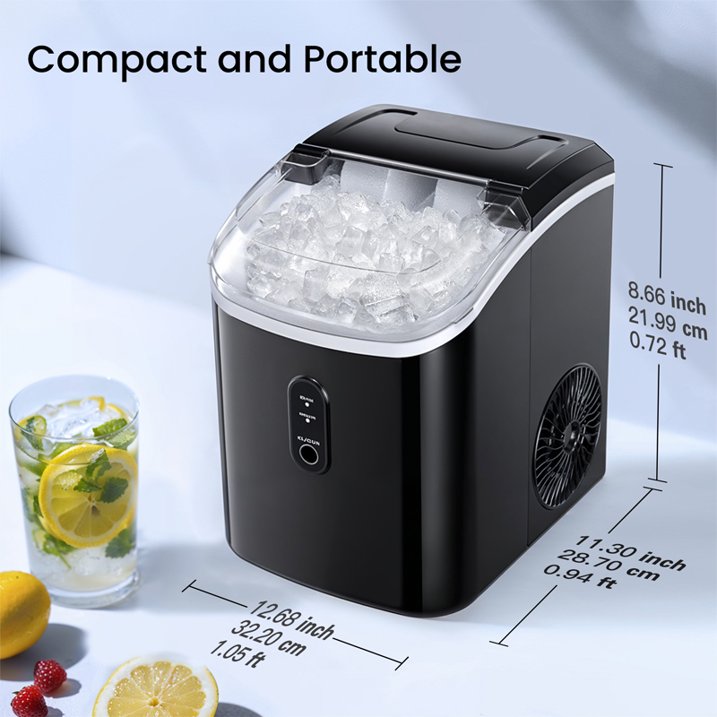 Philergo Nugget Countertop Ice Maker, Chewable Pellet Ice Machine with Self-Cleaning for Home Kitchen, 34lbs/24Hrs, Black