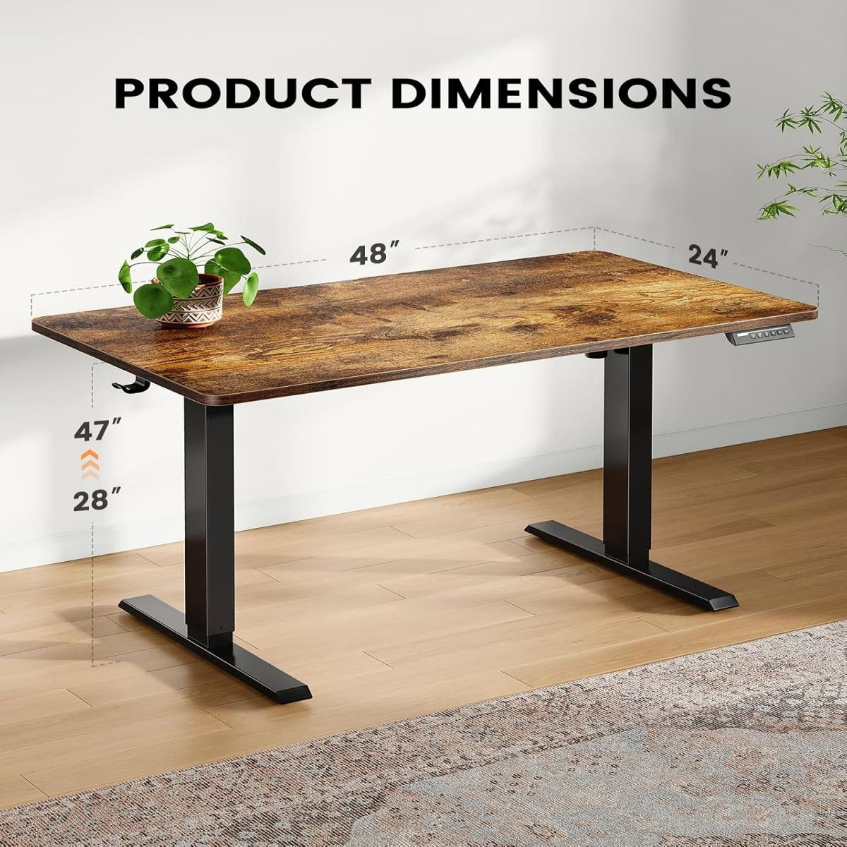 One Piece Standing Desk, 48x24 inch Adjustable Stand Up Desk with Cable Management Tray,Brown