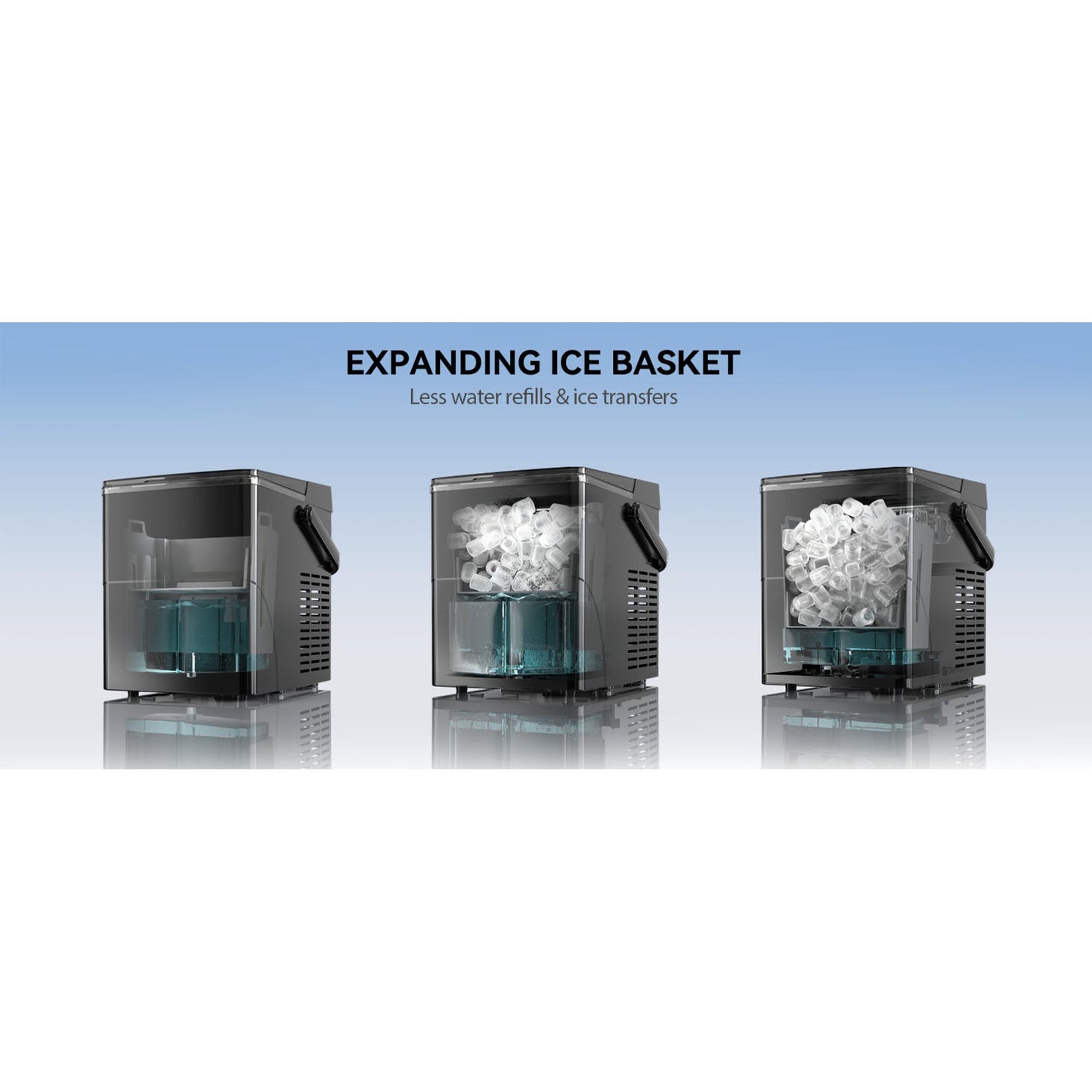 Portable Countertop Ice Maker with Handle, 2.5L Expanding Ice Basket, 26lbs in 24Hrs, 9 Ice Cubes Ready in 6 Mins, Auto-Cleaning Countertop Ice Machine for Home, Kitchen, Camping, RV, Black