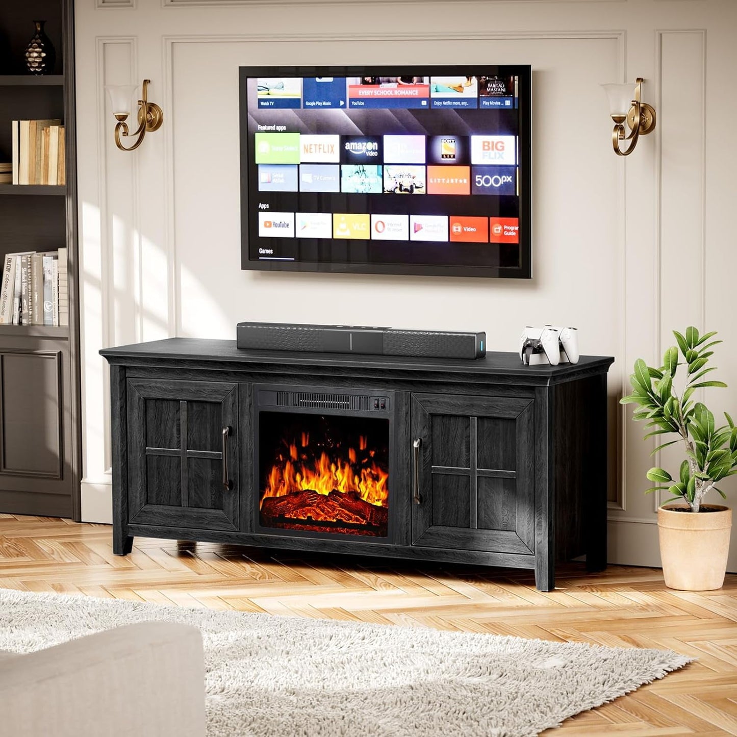 Electric Fireplace TV Stand for 70″ TVs Fireplace Entertainment Center TV Console Table with 18″ Fireplace, Holds up to 200 lbs - Walmart.com
