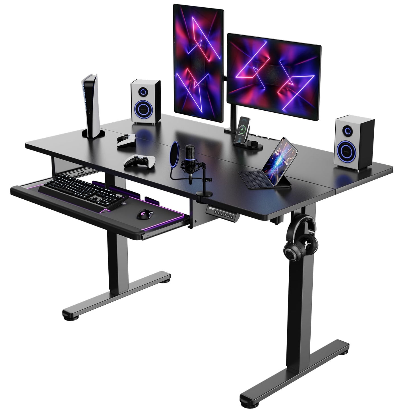Electric Standing Desk with Keyboard Tray, 48" x 24" Adjustable Height Sit Stand Up Desk, Home Office Desk Computer Workstation, Vintage Black