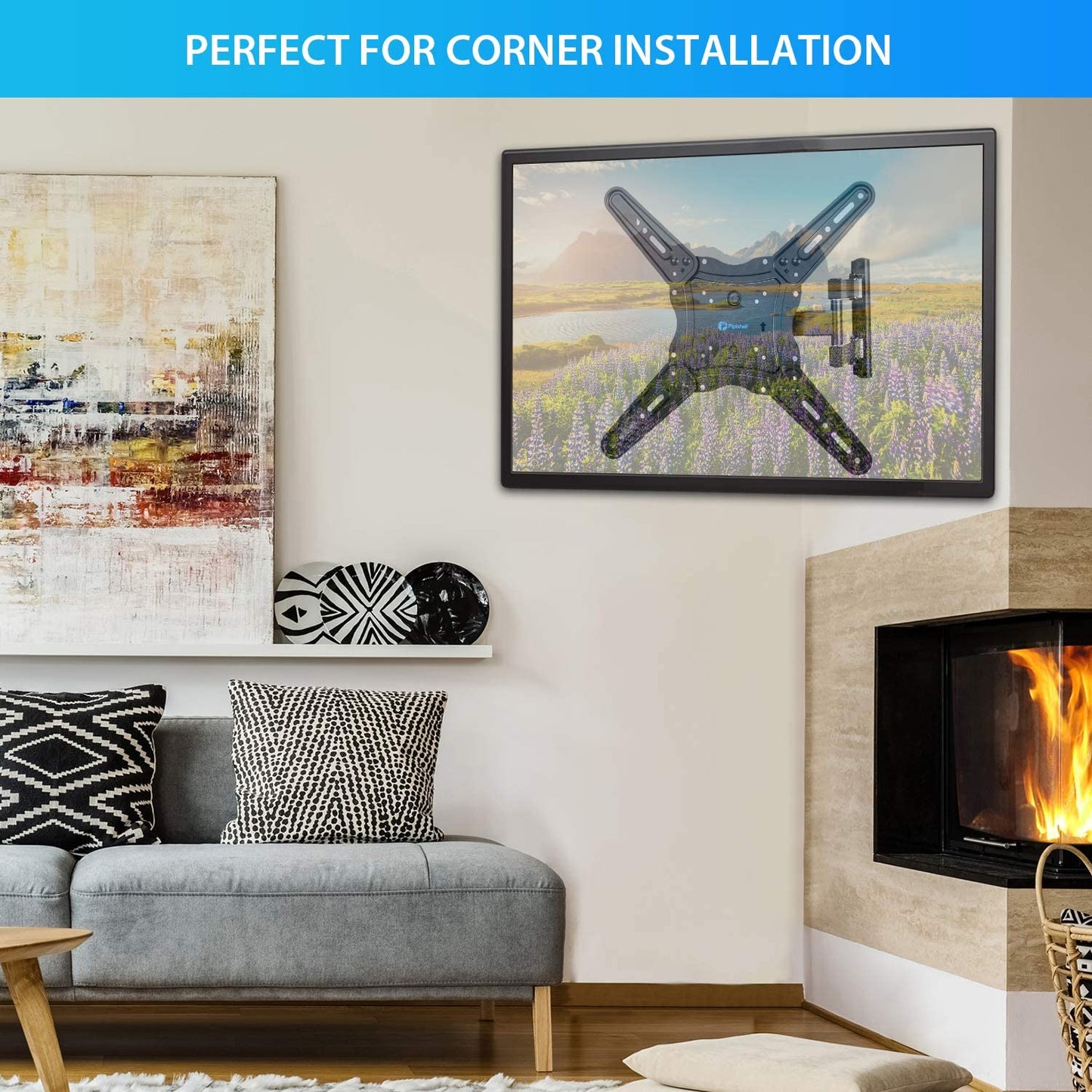 Full Motion TV Wall Mount Articulating Arms Swivels Tilts Bracket for 26-60 inch Flat Curved TVs, Max 400x400mm Holds up to 88lbs