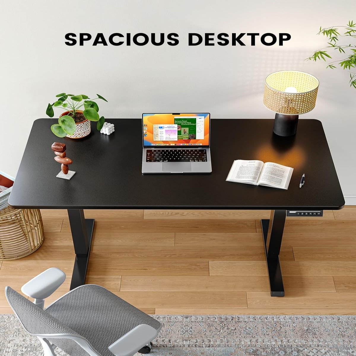 One Piece Standing Desk, 48x24 inch Adjustable Stand Up Desk with Cable Management Tray, Black