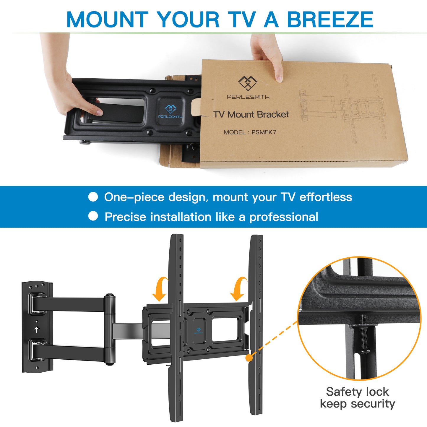 MountFTV Full Motion TV Wall Mount Bracket for 32-55 inch LED LCD OLED Flat Curved Screen TVs Up to 77lbs,Max 600x400mm