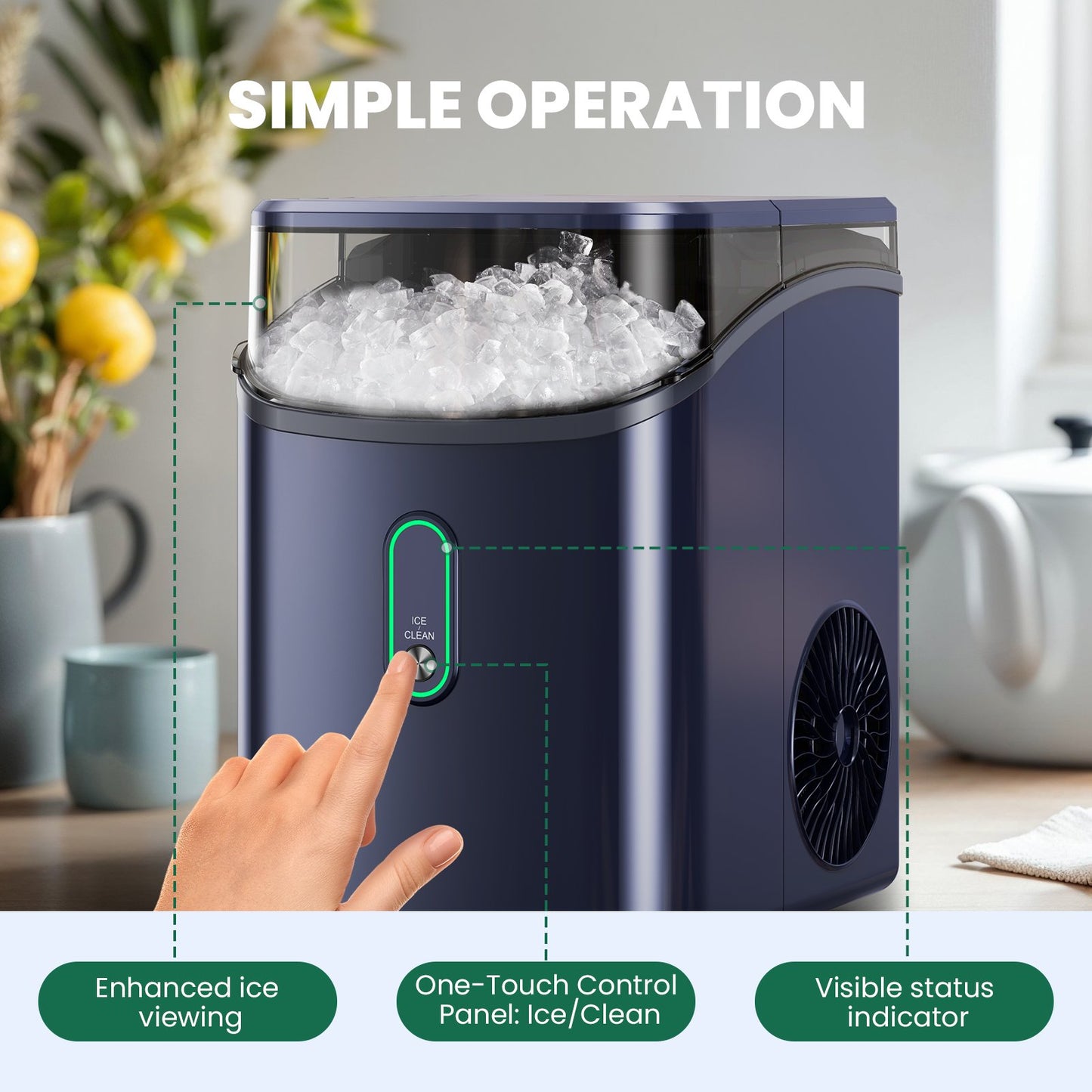 Philergo Nugget Ice Maker Countertop, Pebble Ice Maker with Soft Chewable Ice, 35 lbs/24 Hrs for Home, Kitchen, RV, Camping, Dark Blue