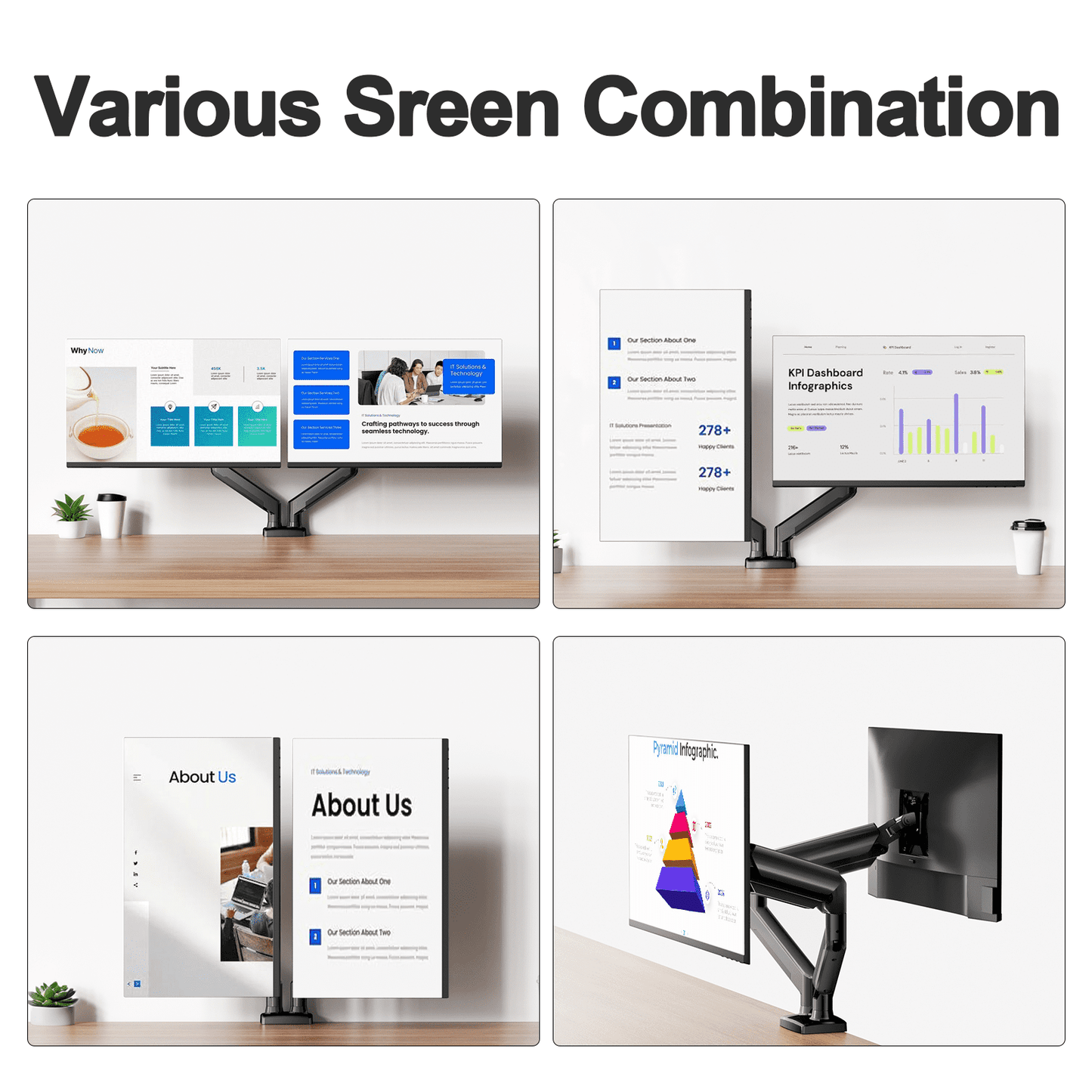 Dual Monitor Mount Stand for 13-32 inch Screens, 360° Heavy Duty Adjustable Arm Desk Mount with Tilt, Swivel, Rotation, Holds Up to 22lbs per Monitor Arm