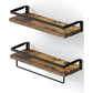 2 Pack Wall Decor Wood Rustic Floating Shelves, Storage Shelves with Towel Bar for Bathroom, Kitchen, Bedroom, Living Room