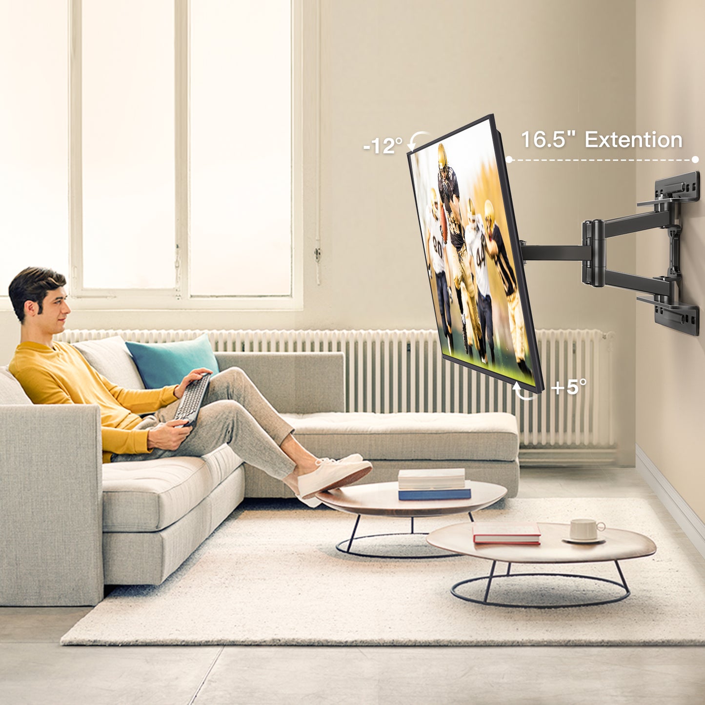 PERLESMITH Full Motion TV Wall Mount for 32-65” Flat Curved Screen TVs with Swivel, Tilt & Extension Max 400x400, Holds up to 99 lbs