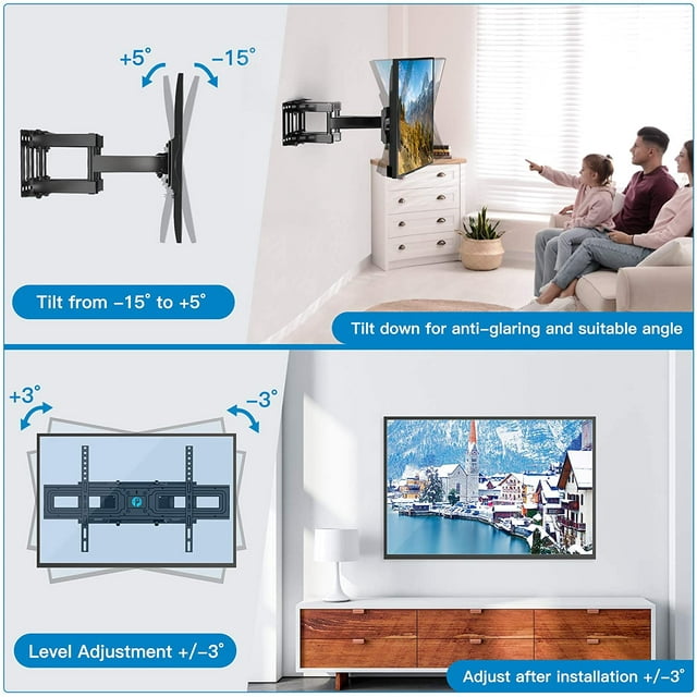 MountFTV Full Motion TV Wall Mount Bracket for 37-75 Inch LCD, QLED,OLED 4K Flat Curved TVs, Max 600x400mm,hold up to 132lbs