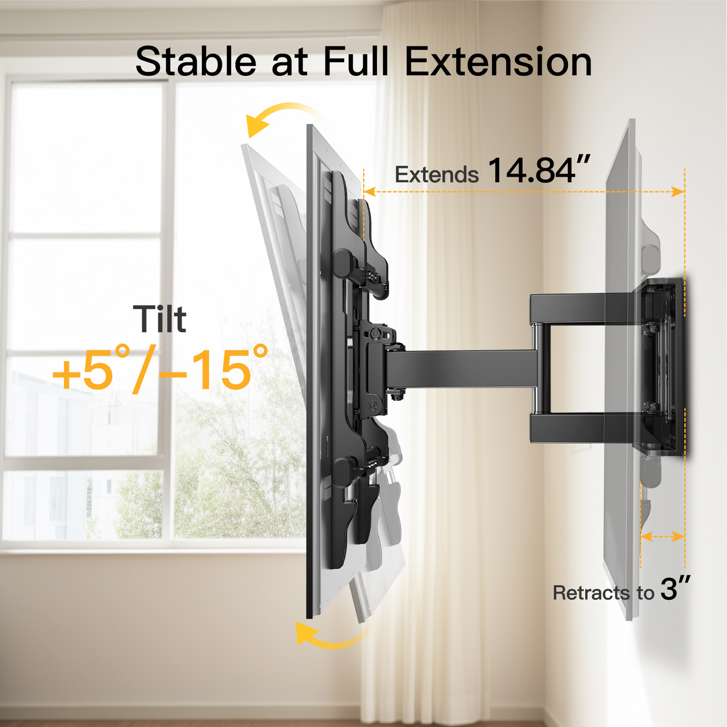Full Motion TV Wall Mount Bracket for 37-75 inch Flat Curved TVs, Max 600x400mm,Holds up to 132lbs
