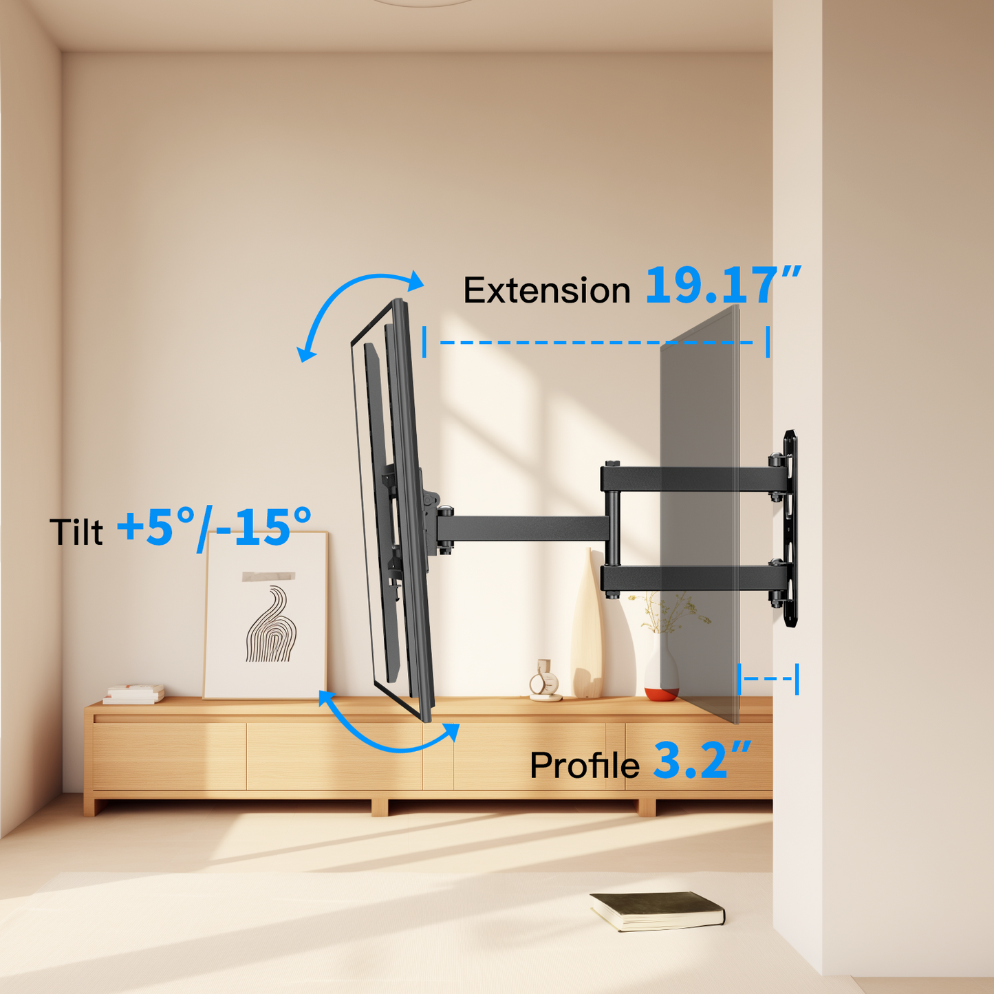 MountFTV Full Motion TV Wall Mount Bracket for 32-55 inch LED LCD OLED Flat Curved Screen TVs Up to 77lbs, Max 400x400mm
