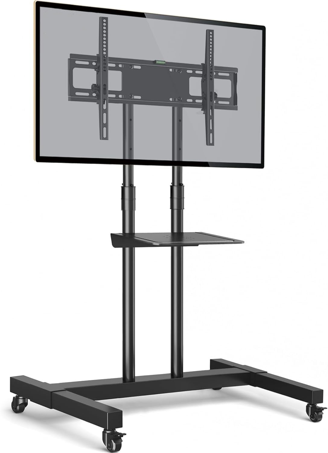 MountFTV Rolling TV Cart Floor Stand with Mount on Tilt Metal Wheels Height Adjustable for 24-60 Inch Flat Screen or Curved, TVs Monitors Display Trolley Loading 55 lbs, Max 300x300mm
