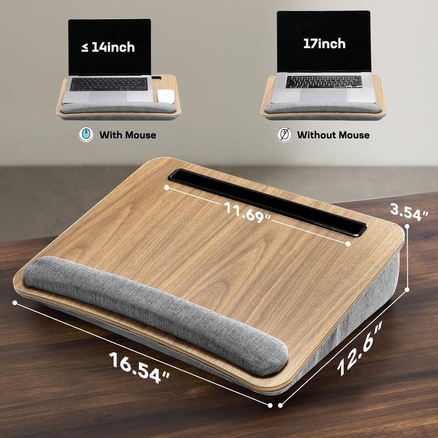 Portable Home Office Lap Desk with Pillow Cushion Fits Up To 15.6 Inch Laptops