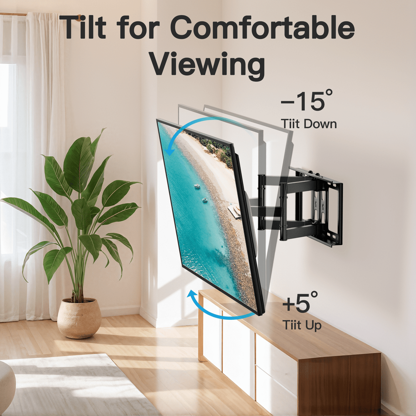 MountFTV Full Motion TV Wall Mount Bracket for 37-90 inch TVs, Max 600x400mm, Holds up to 132lbs