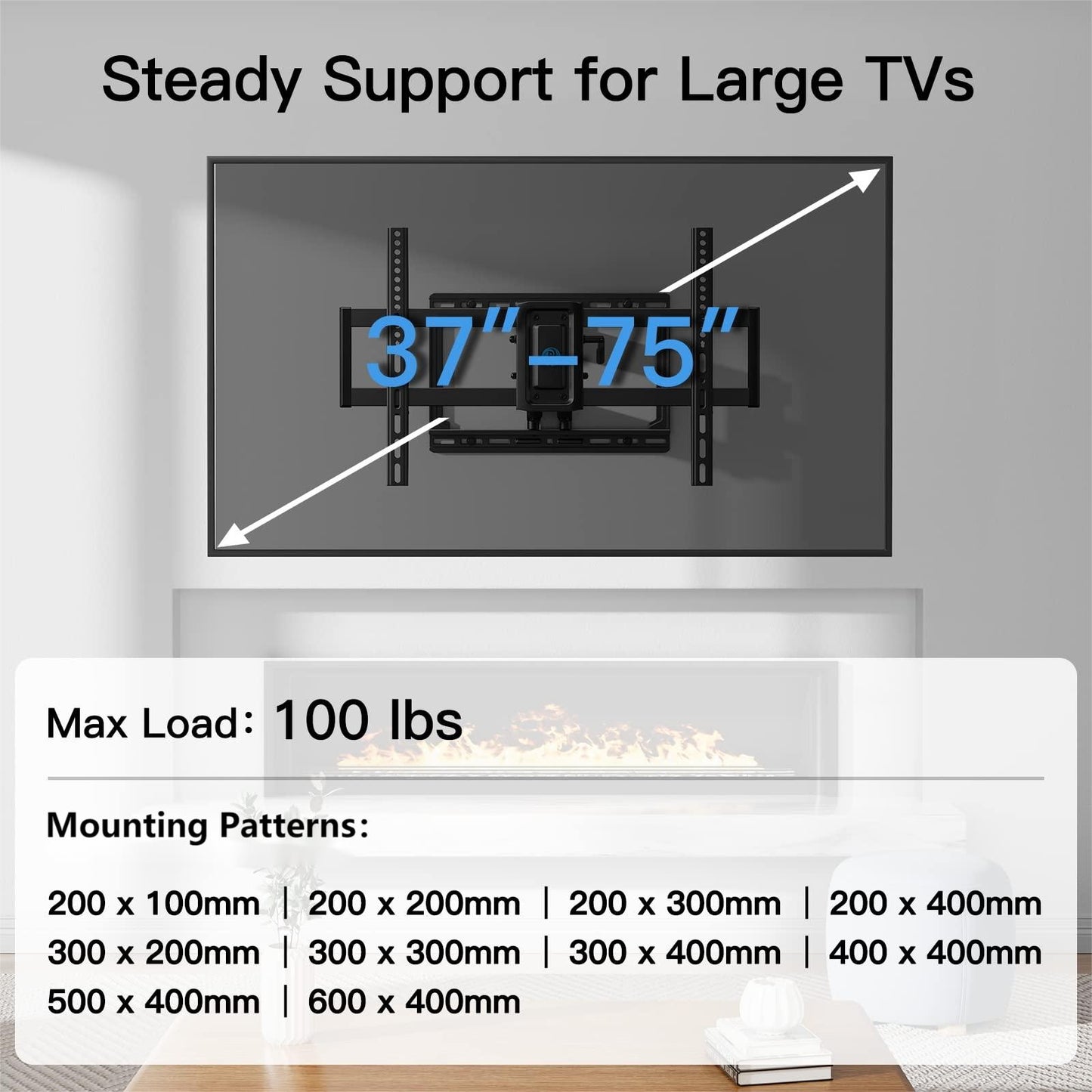 PERLESMITH Full Motion TV Wall Mount for 37-75" TVs with Swivel & Dual Articulating Extension Arms