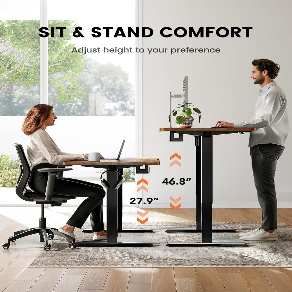 One Piece Standing Desk, 48x24 inch Adjustable Stand Up Desk with Cable Management Tray, Black