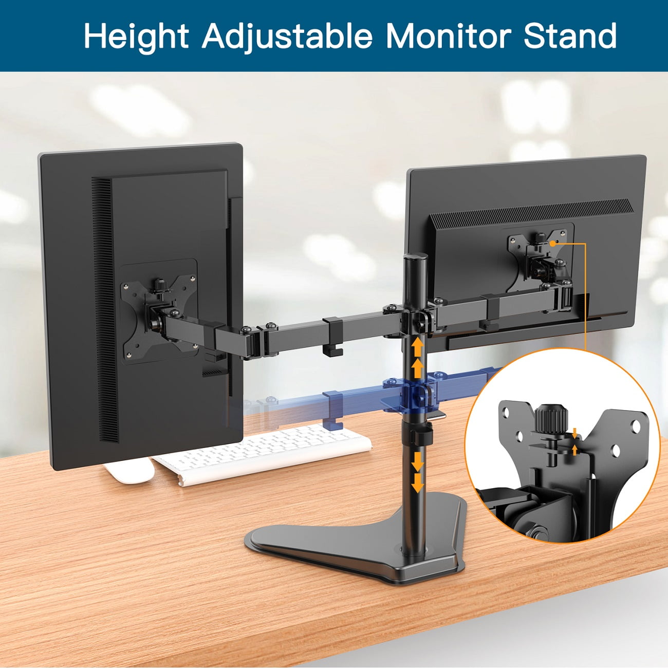 Dual Monitor Stand for Two 13-32 inch Flat/Curved LCD Screens with Swivel, Tilt & Height Adjustable Free Standing