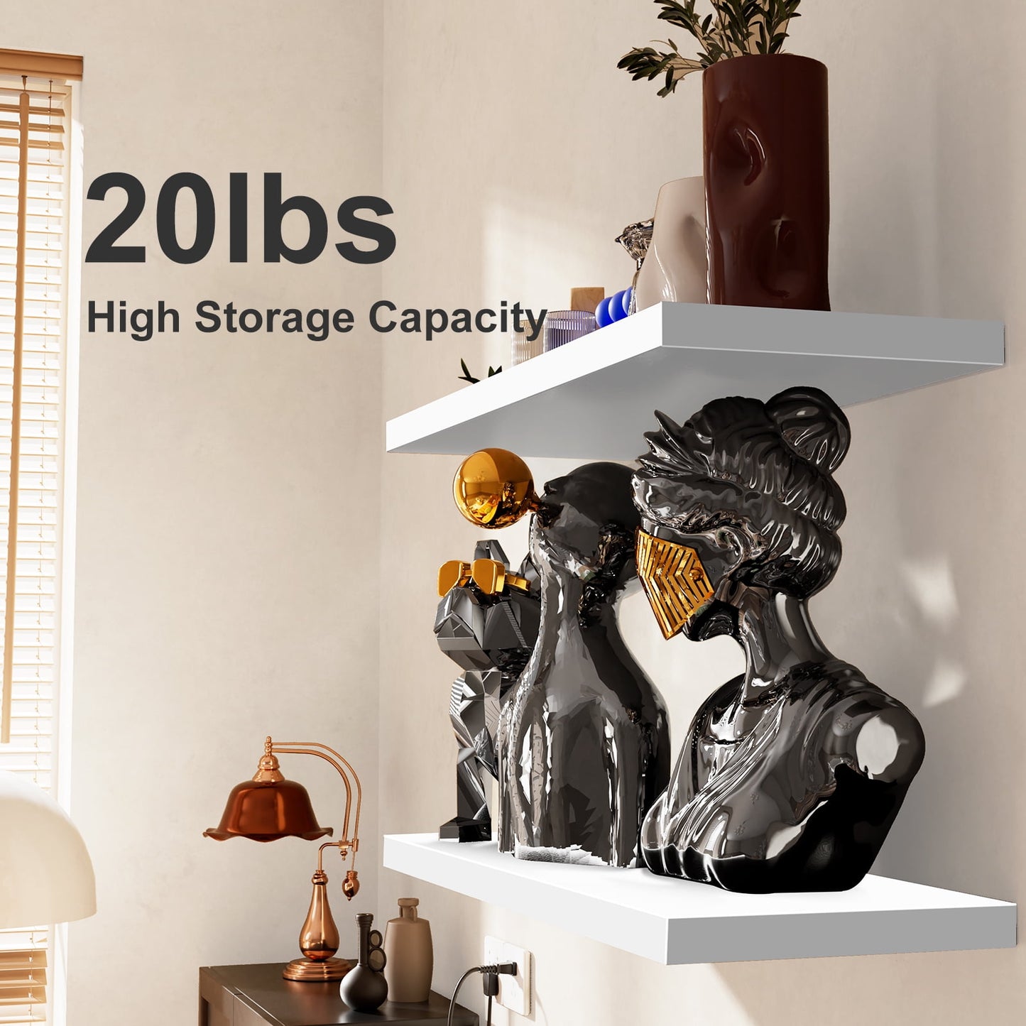 2pcs/set 24" Wood Wall Mounted Floating Shelves Storage Shelving For Living Room, Dining Room, Office, Bedroom