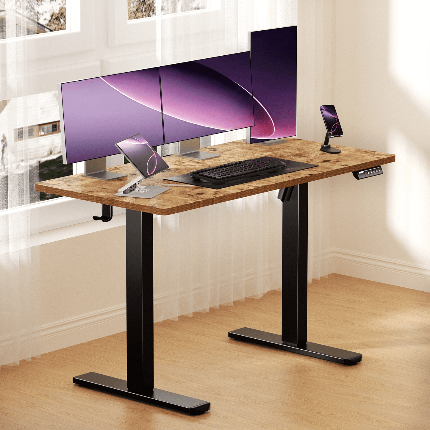 Kyspho Electric Standing Desk, 48 x 24 inch Height Adjustable Stand up Desk with Memory Preset, Sit Stand Home Office Desk, Rustic Brown