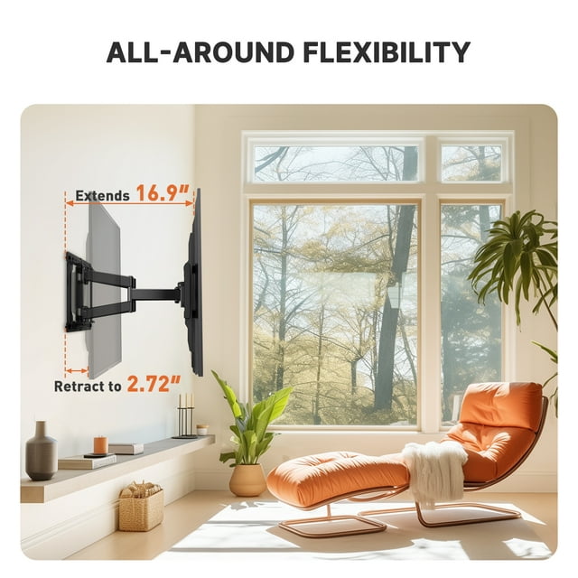 MountFTV Full Motion TV Wall Mount Bracket for 37-90 inch Curved TVs, Universal Swivel Tilts Dual Articulating Extension Arms , Holds up to 132lbs Max 600x400mm