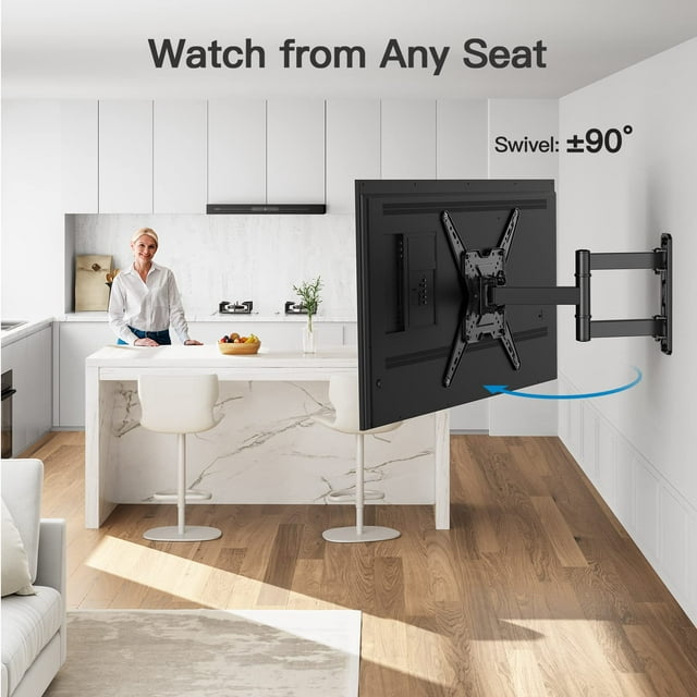 MountFTV Full Motion TV Wall Mount Bracket for Most 26-60 inch LED LCD Flat Curved Screen Monitors TVs, Max 400x400mm,Holds up to 77 lbs