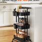 3-Tier Metal Rolling Cart Utility Cart Storage Cart with Lockable Wheels, 3 Hanging Cups & 4 Hooks for Office, Kitchen, Black