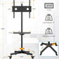 MountFTV Rolling TV Cart with Lockable Wheels for 23-60 inch LCD LED OLED Flat Curved TVs, Height Adjustable Mobile TV Stand for Home, Office, Black