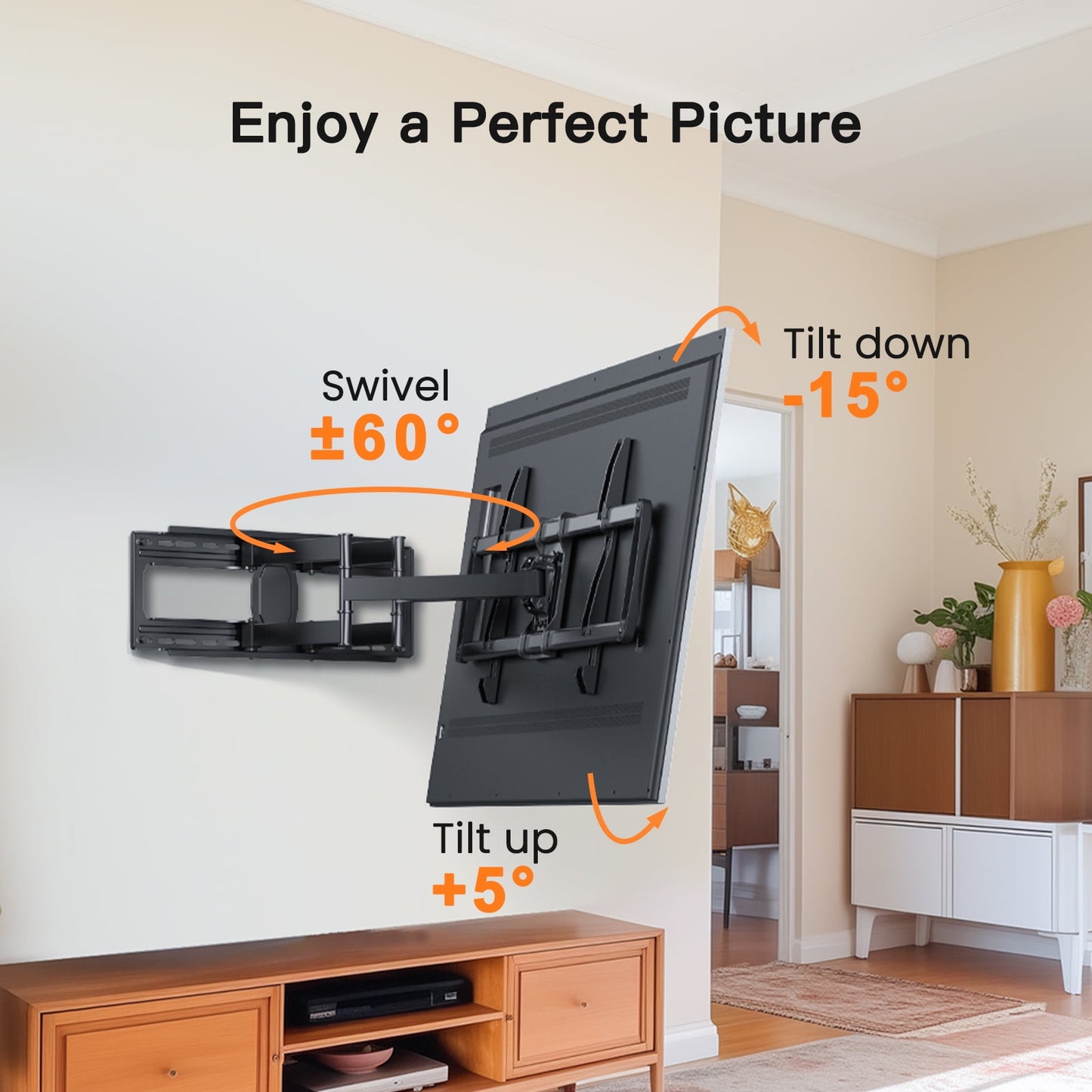 MountFTV Full Motion TV Wall Mount Bracket Fit for 50-90" Flat Curved LED TVs, Max 800x400mm,Holds up to 165lbs