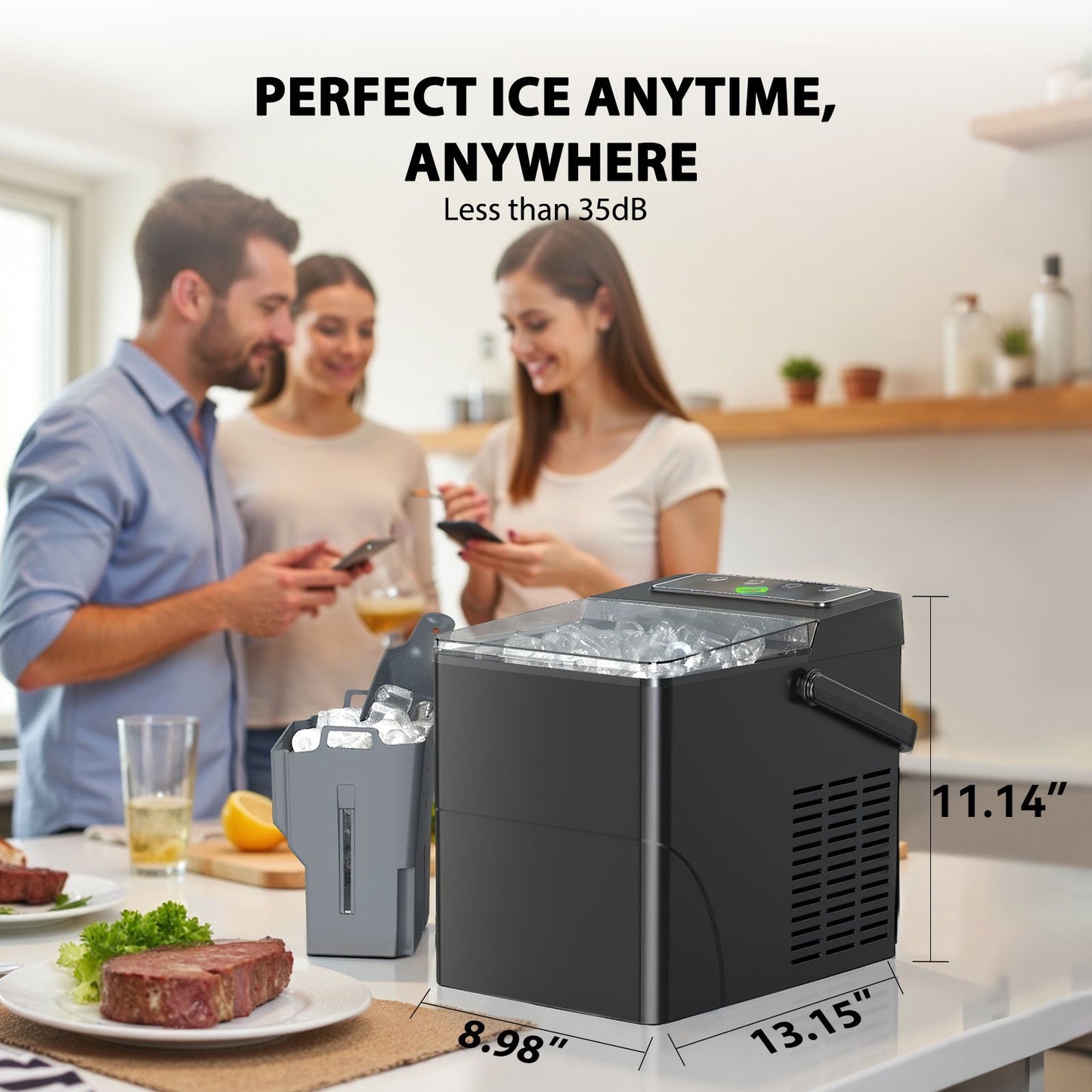 Portable Countertop Ice Maker with Handle, 2.5L Expanding Ice Basket, 26lbs in 24Hrs, 9 Ice Cubes Ready in 6 Mins, Auto-Cleaning Countertop Ice Machine for Home, Kitchen, Camping, RV, Black