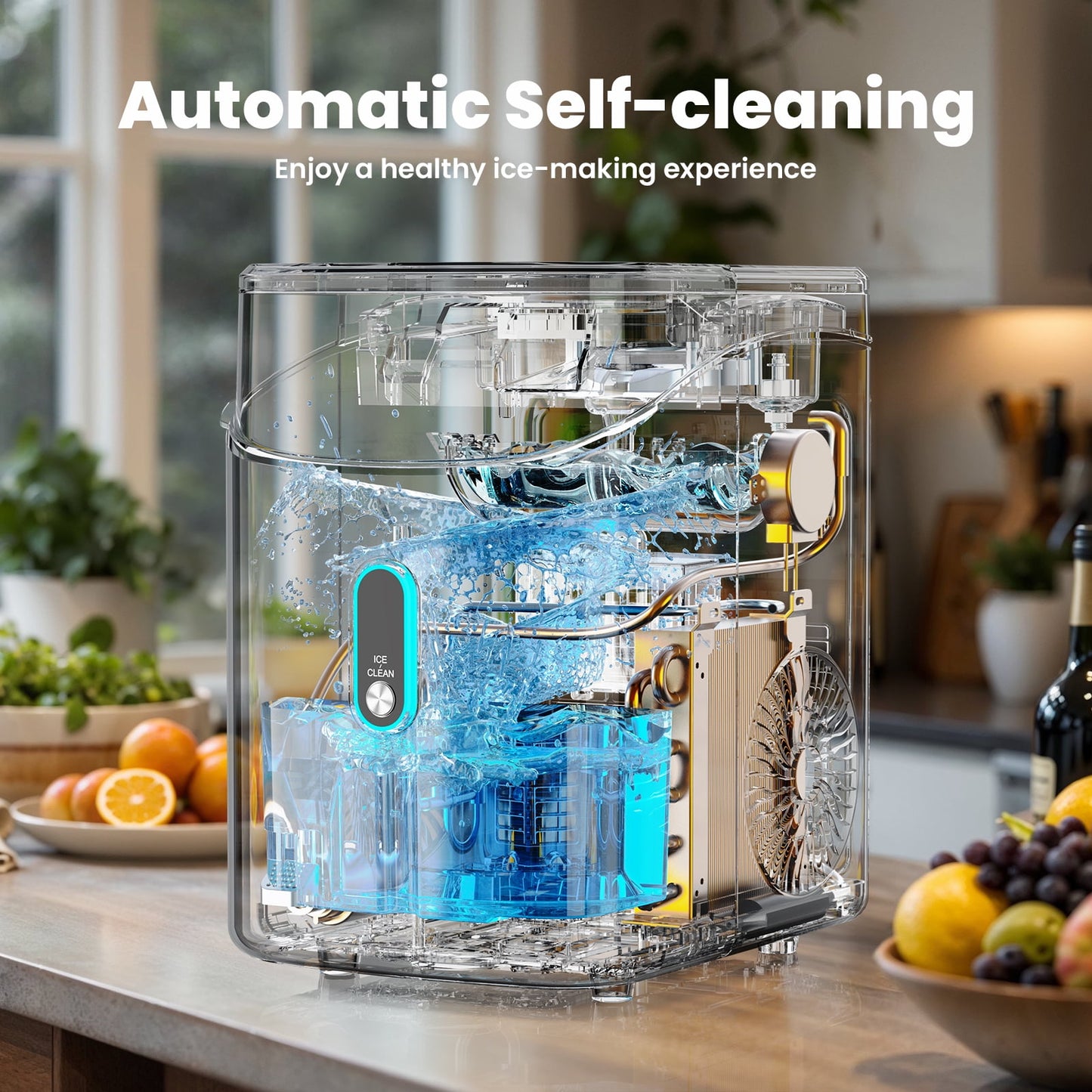 Philergo Nugget Ice Maker Countertop, WiFi Pebble Ice Machine with Timer and Self-Cleaning Function, 35 lbs/24 Hrs for Home, Kitchen, RV, Camping, Black