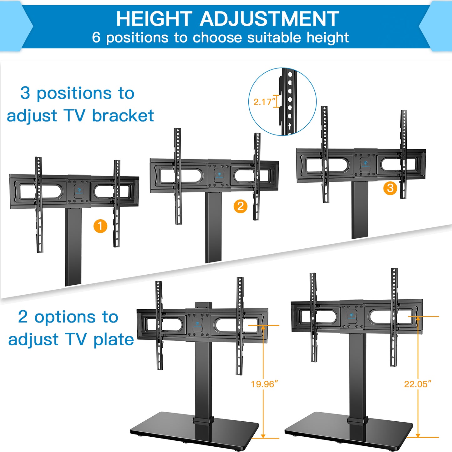 Desktop Swivel TV Stand Mount for 37-75" TVs with Height Adjustable Max 600x400mm